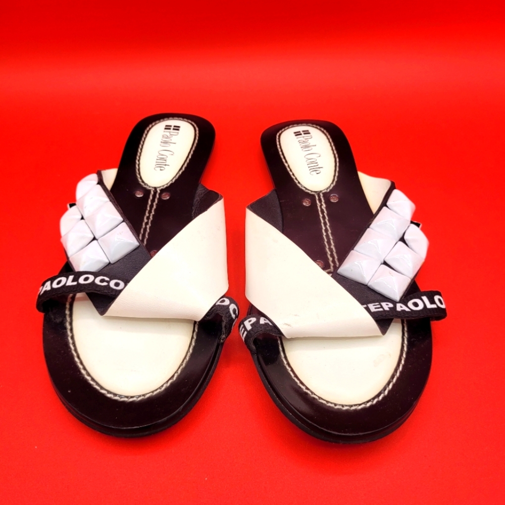 Paolo Conte Black & White Metal Studded Flats Size 5.5